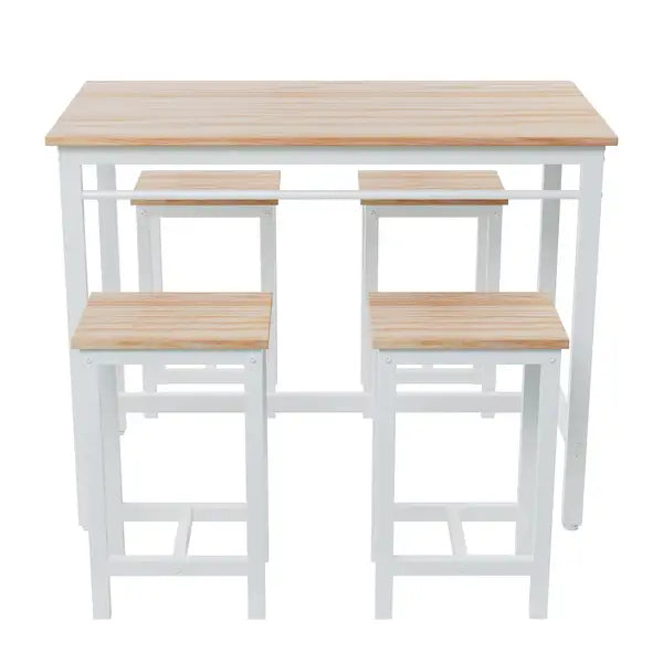 5-Piece Modern Kitchen Table Set with Bar Stools - White Oak, Metal Frame, 47.5" L x 23.7" W x 35.5" H - Minihomy