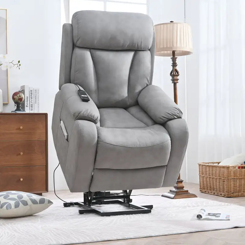 Power Lift Recliner Chair for Seniors - Electric, Fabric, Remote, Side Pocket (Light Gray)