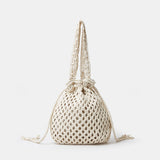 Ins Hand-Woven Cotton Bucket Bag