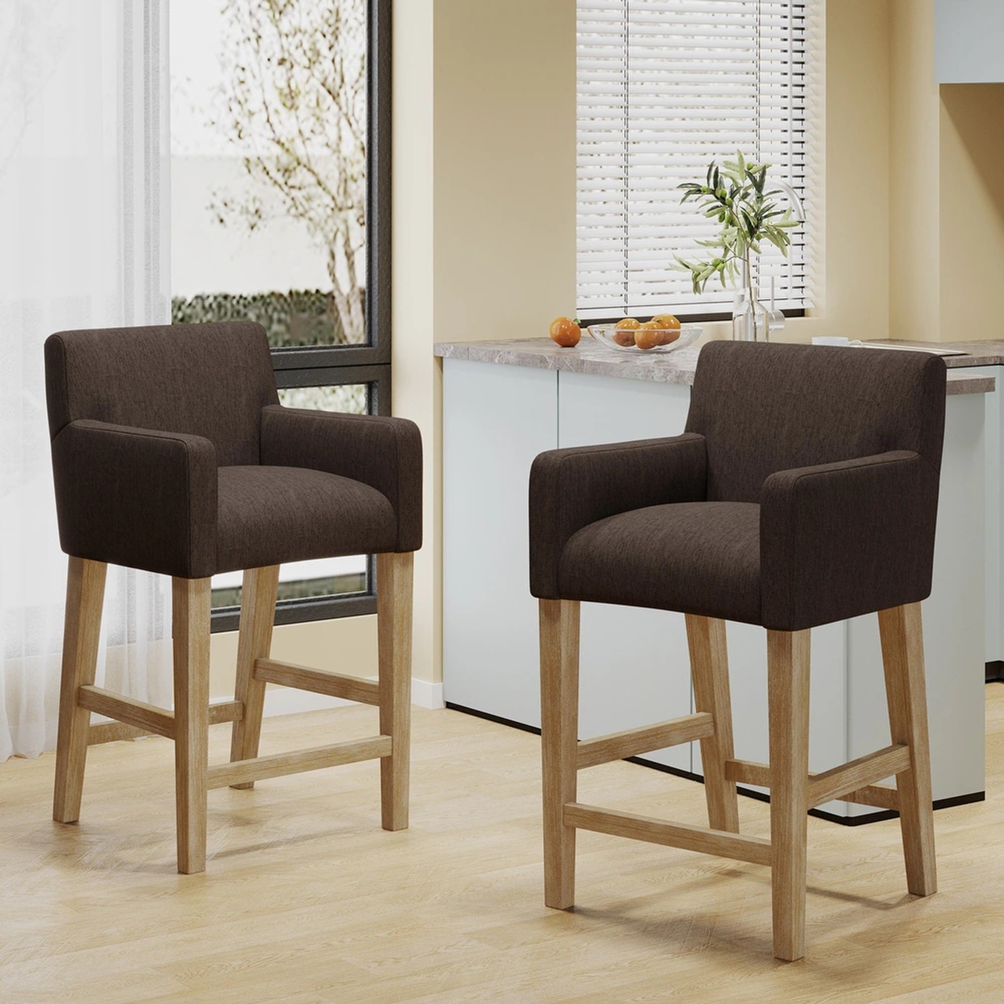 26 Inch Counter Stools Set of 2 - Brown/Weathered Brown Upholstered