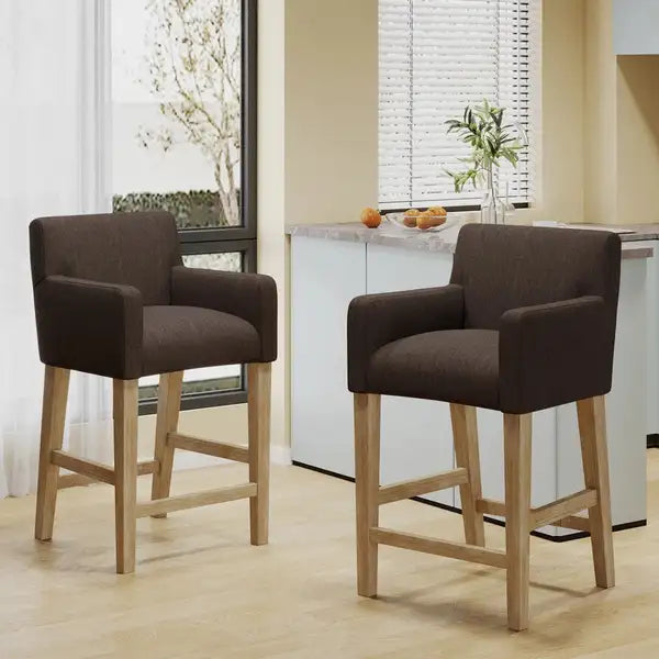 26 Inch Counter Stools Set of 2 - Brown/Weathered Brown Upholstered - Minihomy