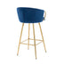 26 Inch Velvet Bar Stools Set of 2, Chrome Footrest, Golden Legs, Blue - Minihomy