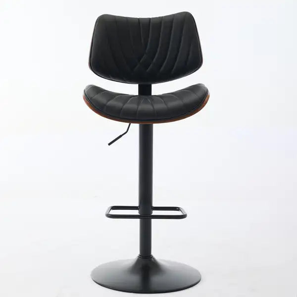 Black Leather Swivel Bar Stools, Mid Century Modern Adjustable Counter Height for Kitchen & Dining Room - 1 Chair - Minihomy