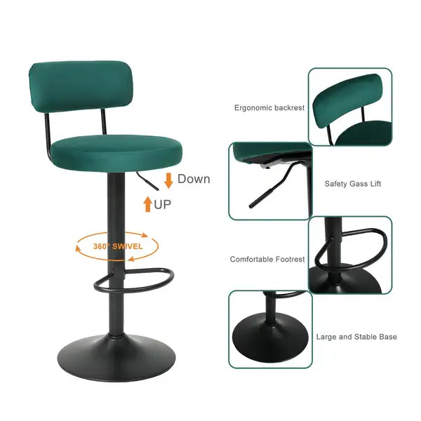 Modern Bar Stools Set of 2: Adjustable Swivel Counter Height Chairs - Minihomy