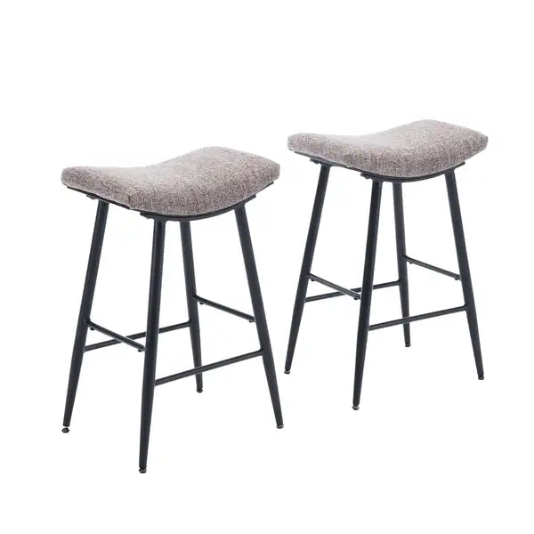 Modern Bar Stools Set of 2 - Linen Fabric, Armless, Counter Height, Metal Legs, Footrest - Minihomy