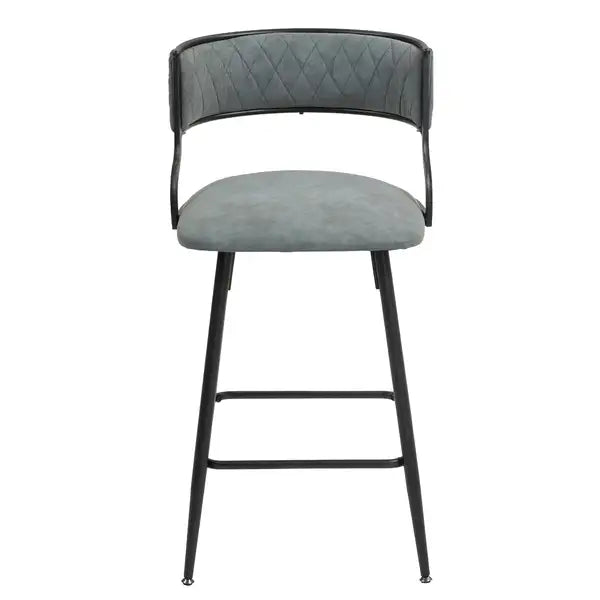 Grey Counter Height Bar Stools - 26" PU Leather Seat & Black Base - Minihomy