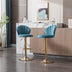 Adjustable Swivel Bar Stools (Set of 2) - Chrome Footrest, Velvet Upholstery, Golden Legs, Baby Blue - Minihomy