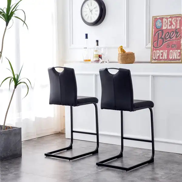 Black PU Leather Bar Stools Set of 2 - Counter Height Dining Chairs - Minihomy