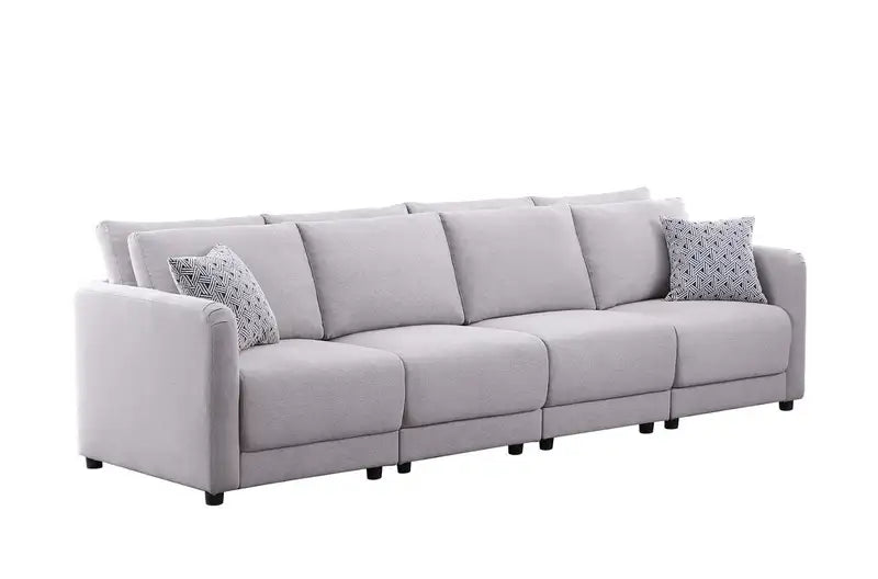 Penelope 4-Seater Linen Sofa, 111", Light Gray, w/Pillows