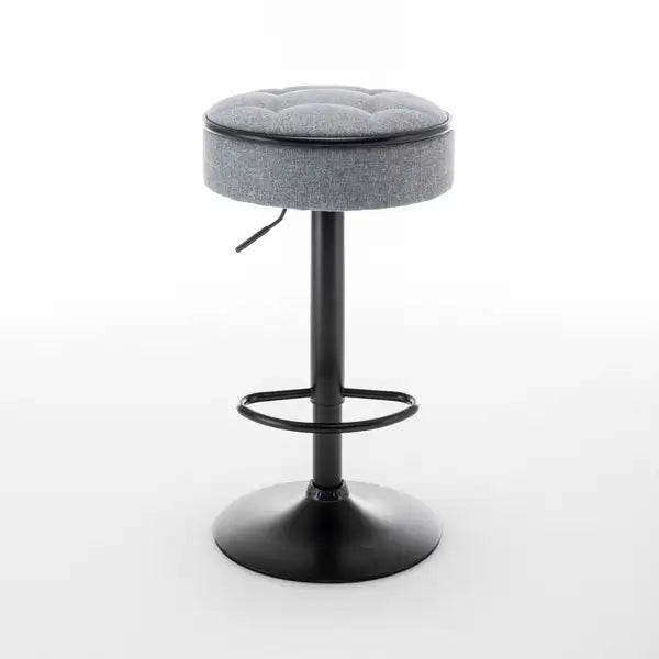 Grey Linen Height Adjustable Swivel Bar Stools (Set of 2) - Counter Height, Armless, Metal Frame - Minihomy