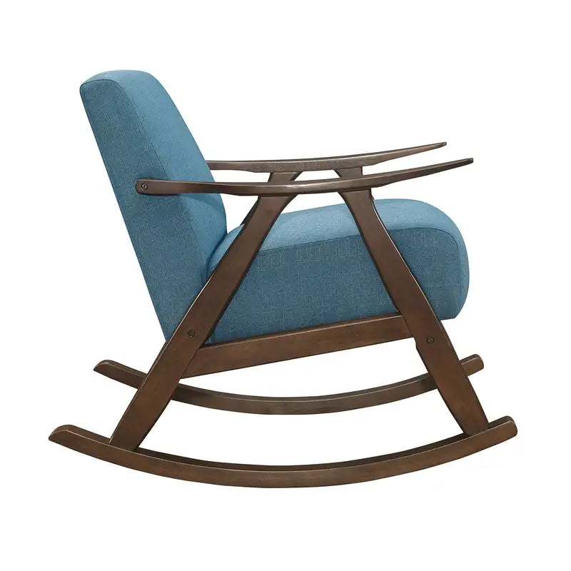 Blue Fabric Rocking Chair - Modern Dark Walnut Wood