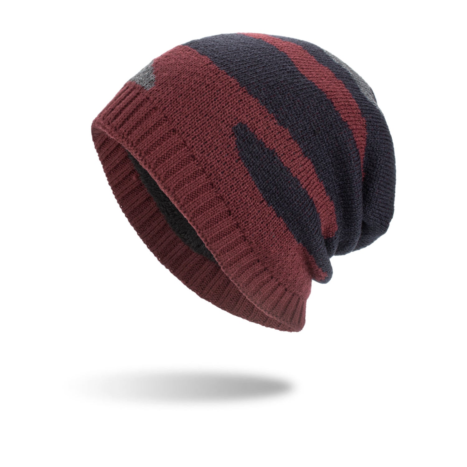Tricolor Striped Long Pullover Knit Beanie