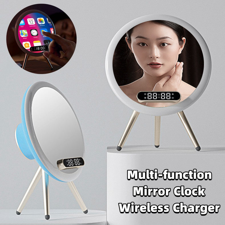 Multi -function LED Mirror Alarm Clock Wireless Charger Digital Clock Time USB Table Clock
