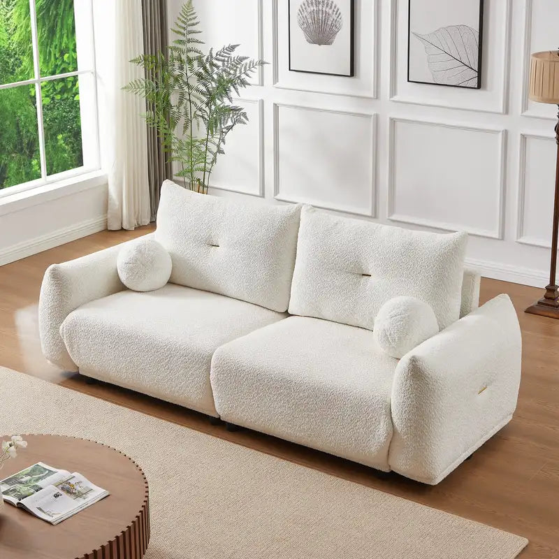 Cozy Lambswool 2-Seater Sofa with Cushions & Pillows (Beige, 90'')