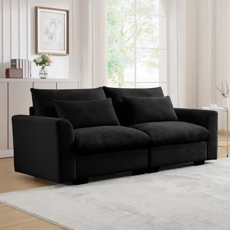 Black Corduroy 2-Seater Sofa: Modern Apartment Living