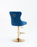 2-Piece Velvet Bar Stools Set | Adjustable Counter Height, Tufted Back, Blue & Gold - Minihomy