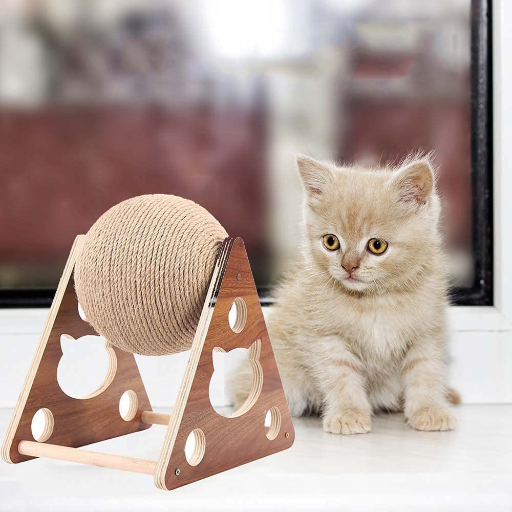 Wooden Cat Catching Treadmill Ball Toy with Sisal Rope Ball