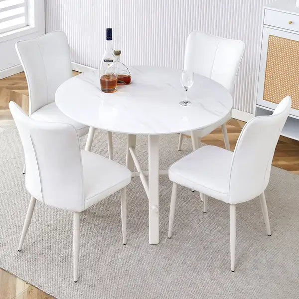 White Metal Dining Table Set with MDF Desktop - Modern, Stable, & Comfortable