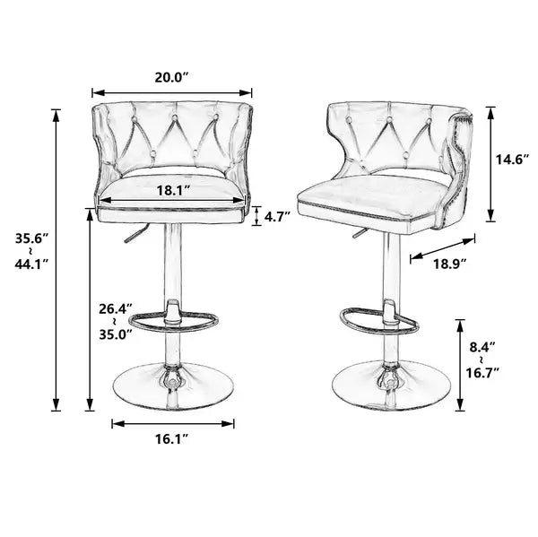 Black Leather Bar Stools with Back & Footrest - Counter Height Dining Chairs (Set of 2) - Minihomy