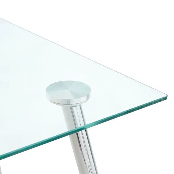 51" Modern Clear Glass Dining Table with Chrome Metal Legs - Minihomy