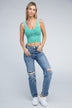 2-Way Neckline Washed Ribbed Cropped Tank Top - Minihomy