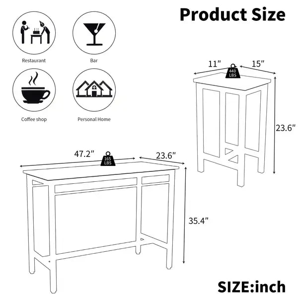 5-Piece Modern Kitchen Table Set with Bar Stools - White Oak, Metal Frame, 47.5" L x 23.7" W x 35.5" H - Minihomy