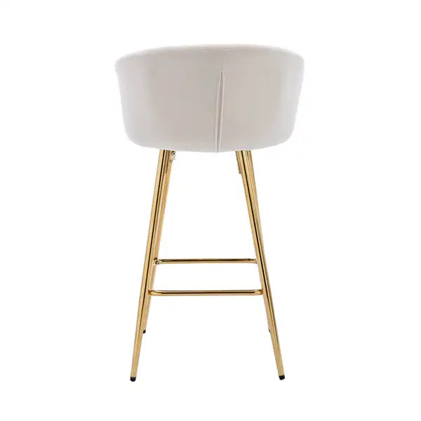 26 Inch Velvet Bar Stools Set of 2, Chrome Base & Footrest, Golden Legs, Cream - Minihomy