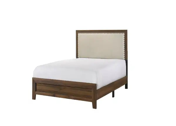 Brown Cherry Twin Headboard with Nailhead Trim - Upholstered Panel Bed for Kids & Youth