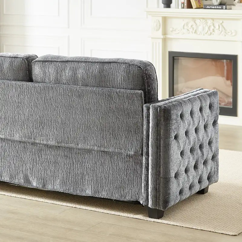 Full Size Chenille Convertible Sleeper Sofa Bed with Memory Foam Mattress