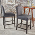 27" Upholstered Bar Stools with Nailhead Trim - Dark Charcoal & Walnut - Set of 2 - Minihomy