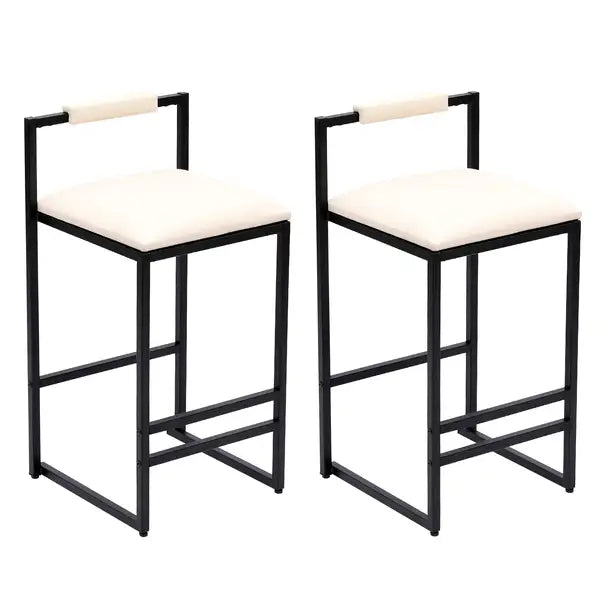 Beige Faux Leather Barstools, Set of 2, Modern Metal Frame, Kitchen Island Dining Chairs - Minihomy