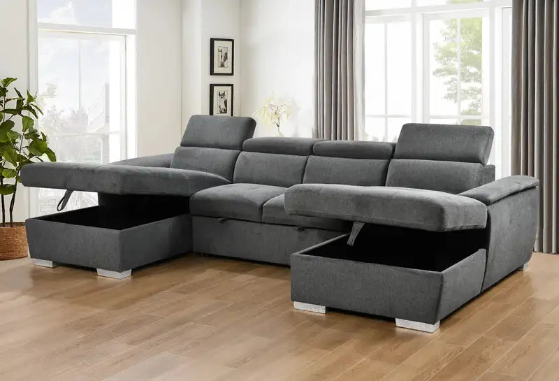 Oversized U-Shaped Sleeper Sofa with Storage Chaise - Dark Grey