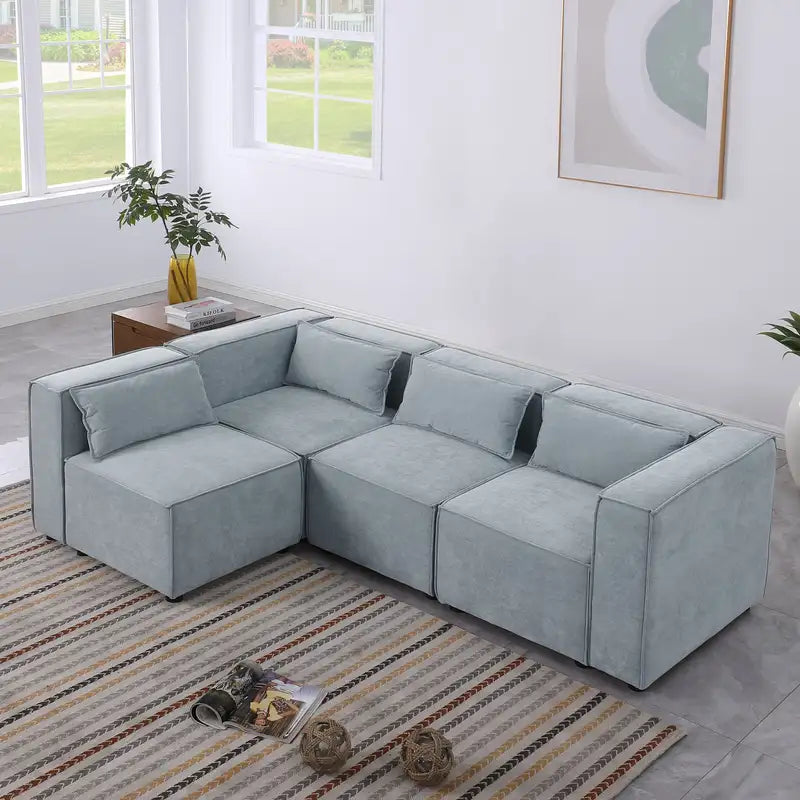 Modular Grayish Blue Chenille Sofa - Simple, Soft, & Knock Down