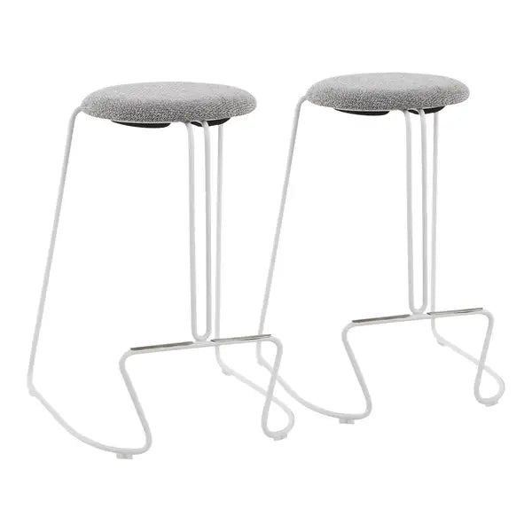 LumiSource Finn White Steel Counter Stools (Set of 2) - Charcoal Fabric