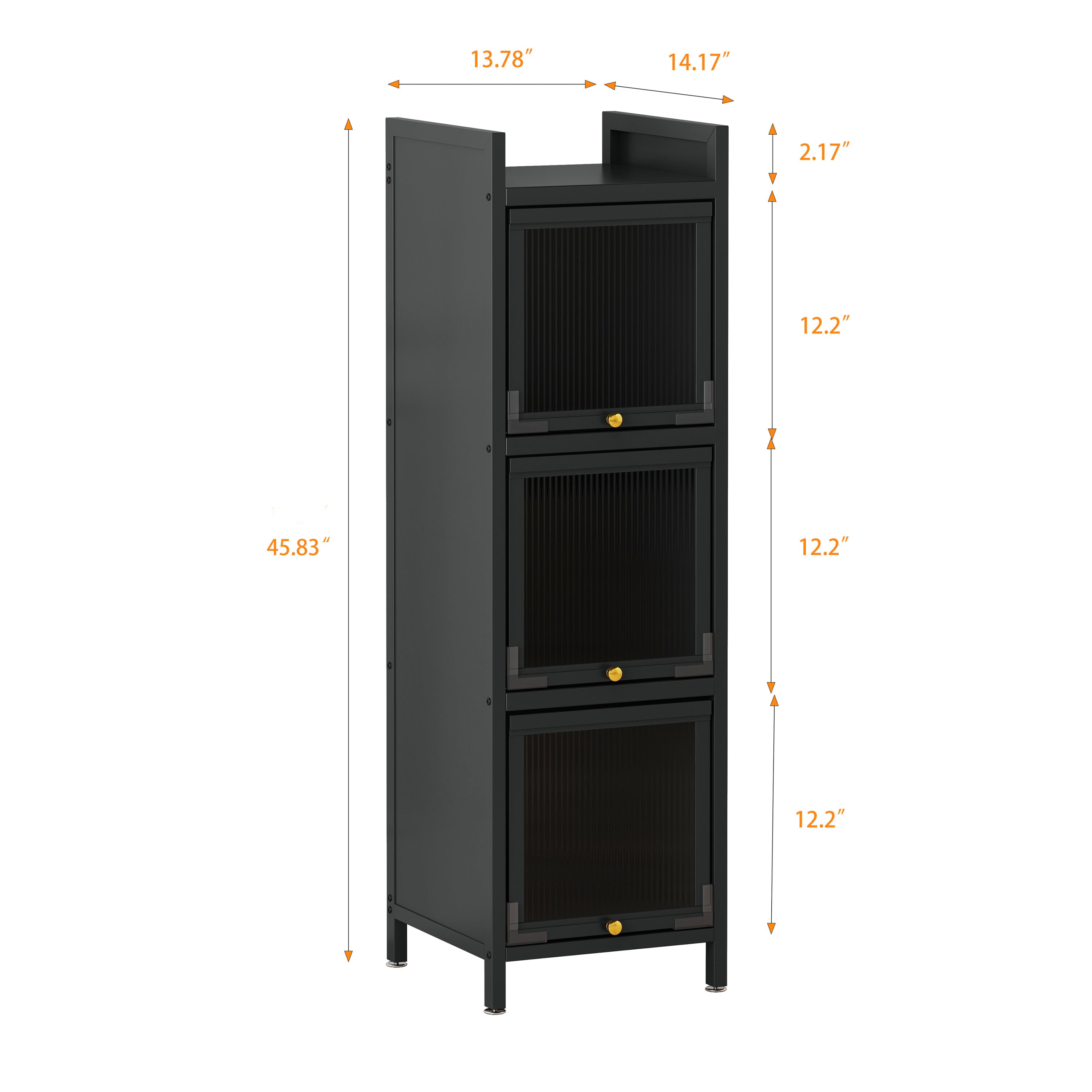 Modern 3-Tier Glass Door Cabinet | Entryway, Living Room, Bathroom, Dining Room - Matte Gray