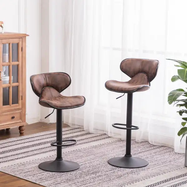 Masaccio Brown Swivel Barstools with Chrome Base - Set of 2 - Adjustable Airlift - Minihomy