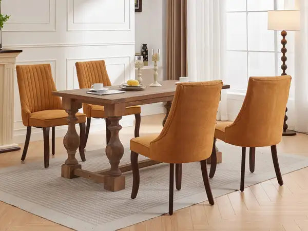 Gold Linen Dining Chairs Set of 2, Upholstered Accent Chairs with Curved Wood Legs - SW1847GL - Minihomy