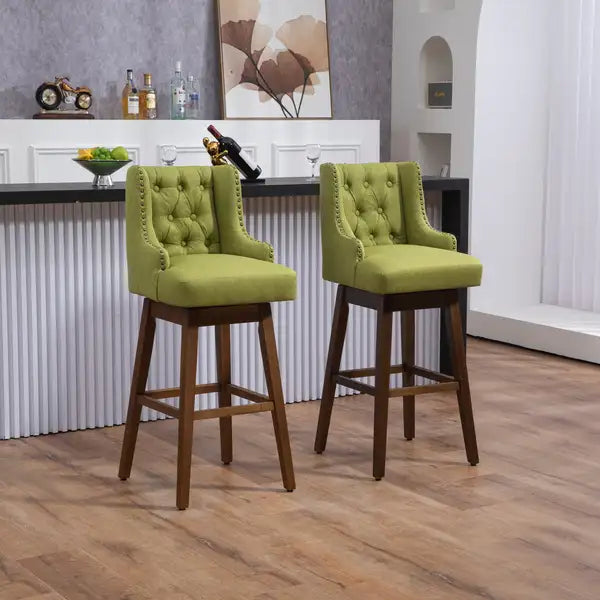 COOLMORE Bar Stools Set of 2 - Swivel, Footrest, Olive Linen