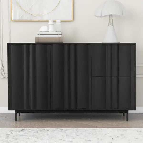 Wave Pattern Storage Cabinet: 2 Doors, 2 Drawers, Adjustable Shelves