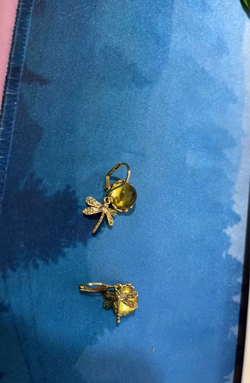Vintage Dragonfly Pendant Earrings with Boho Chakra Blue Moonstone Drops