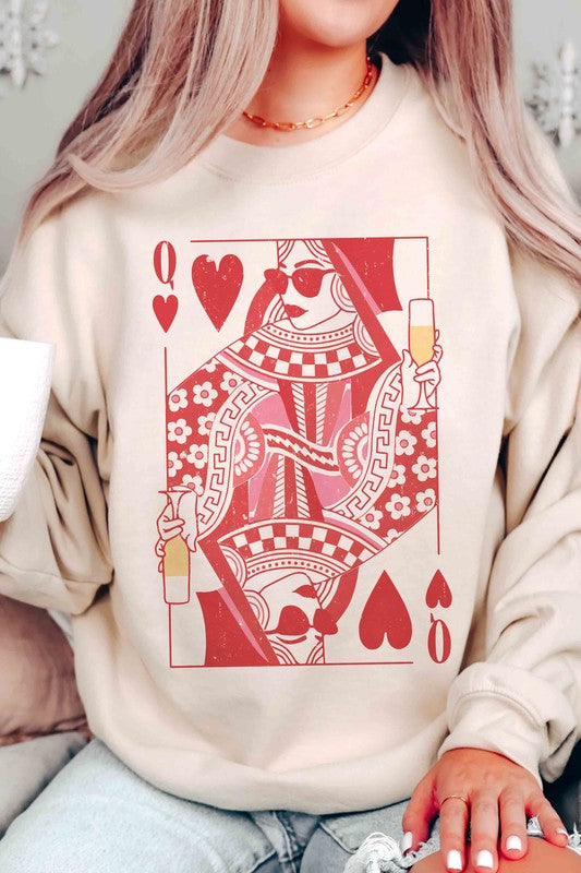 Champagne Queen of Hearts Graphic Sweatshirt - Stylish Women's Pullover