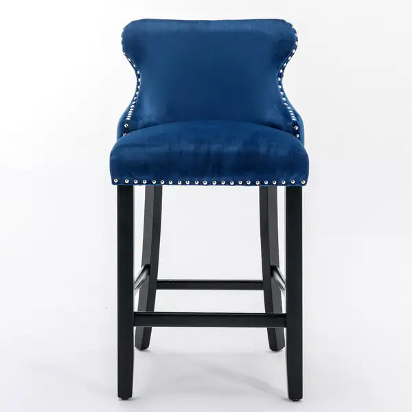 Set of 4 Blue Velvet Wingback Barstools with Button Tufted & Nailhead Trim - Chrome Legs