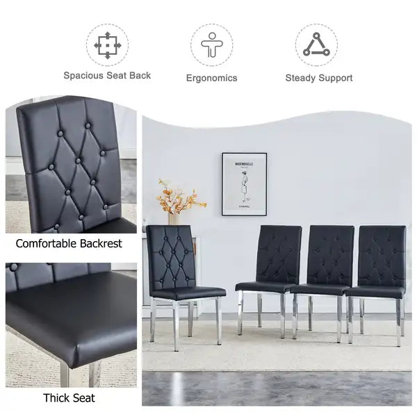 Modern Dining Chair Set of 4 | Upholstered Kitchen Chairs with Button Tufted Backrest | Metal Legs for Restaurant, Office & Home - Minihomy