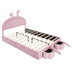 Full Size Upholstered Rabbit Bed with Storage Stools, Pink Velvet Platform Bed with Ears Headboard - Minihomy