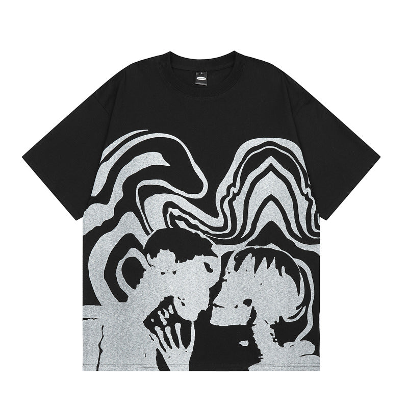 Dark Skull Couple Print Short-sleeved T-shirt
