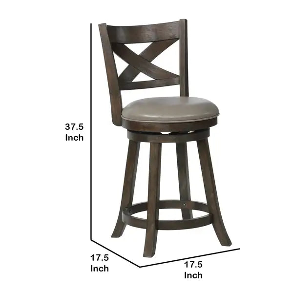 Curved Back Swivel Pub Stools, Leatherette Seats, Set of 2 (Gray & Brown) - Minihomy