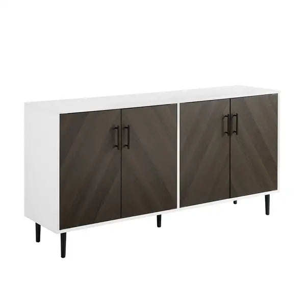 Mid-Century Modern Buffet - Ash Brown Faux-Bookmatch Door with Solid White Finish