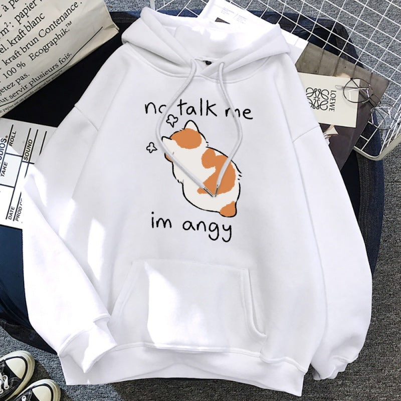 No Talk Me Cute Angry Cat Print Women Hoodie