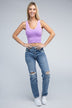 2-Way Neckline Washed Ribbed Cropped Tank Top - Minihomy