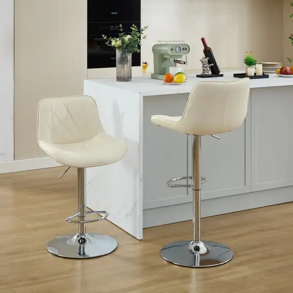 Adjustable Swivel Bar Stools with Back, Set of 2, Cream - Kitchen Island Counter Height Chairs - Minihomy